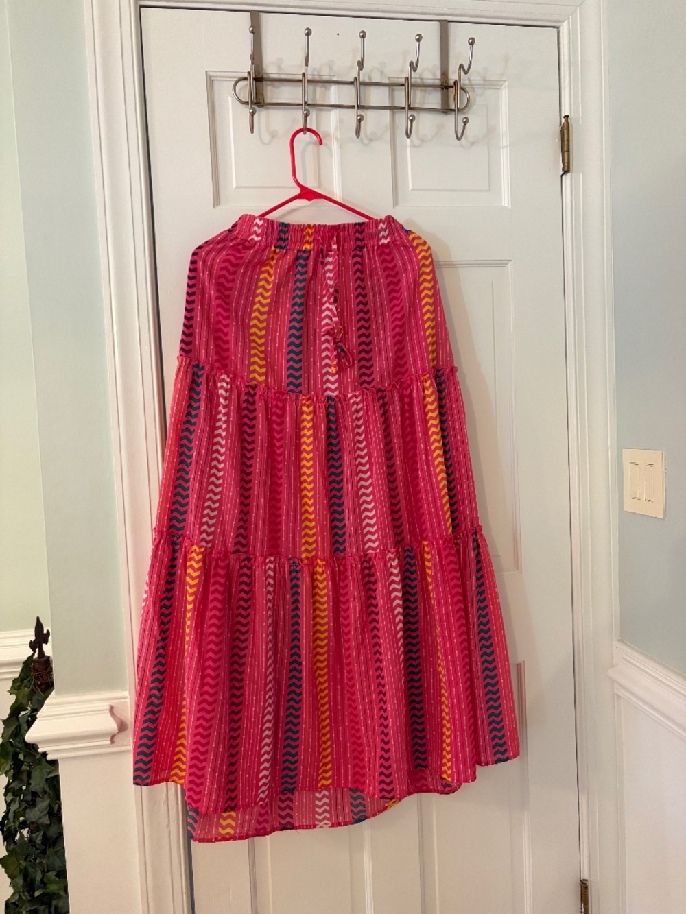 Pink Colorful Chevron Tiered Maxi Skirt